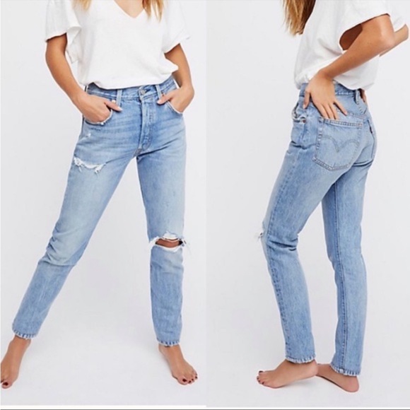 Levi's Denim - Levi’s 501 Skinny High-Waist distressed light wash jeans size 24x30